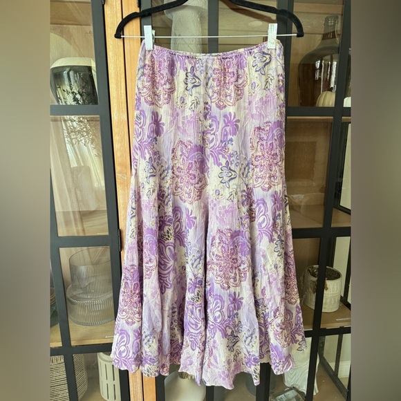 Y2K Vintage Silk midi skirt boho fairycore Reba elastic waist paisley lavender - Picture 3 of 12